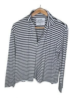 Frank & Eileen Tee Lab Patrick Popover Henley Shirt Size Large Navy White Stripe
